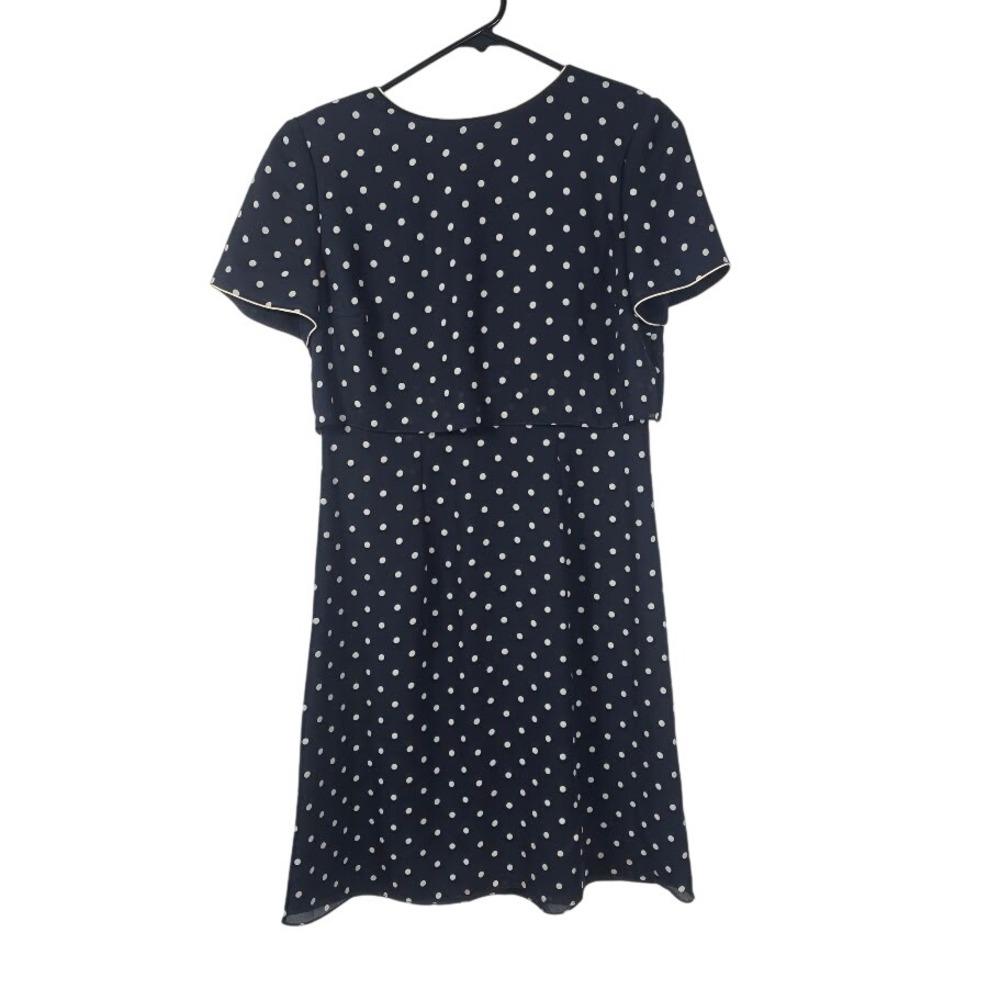 Talbots Petites Navy Blue Polka Dot Layered Overlay Midi Dress Size 6P Silk Trim